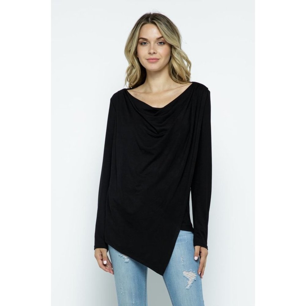 Eldridge Cowl Asymmetric Top, Black